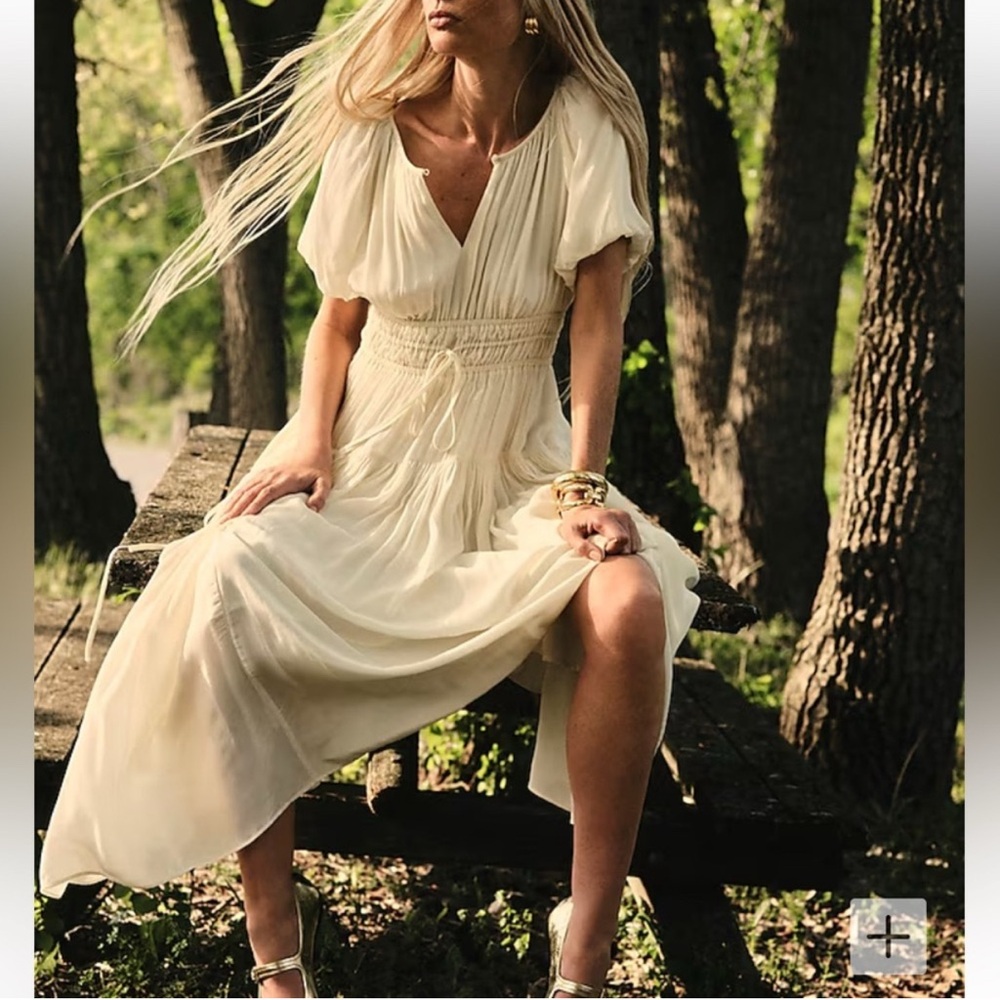 ISO J Crew Elena Puff Sleeve Dress in Cream or Blue in Size L